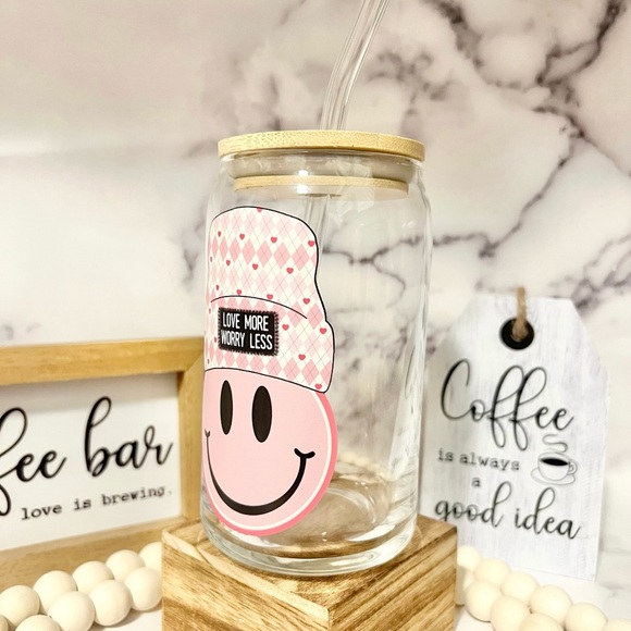 🙂Smily Face Coffee Tumbler | Love More Worry Less🙂 - Picture 4 of 4